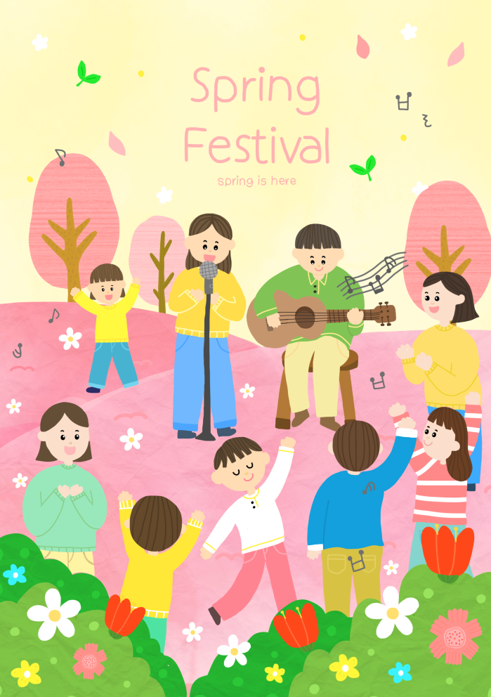 春天插画psd模版下载