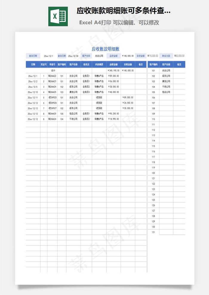 应收账款明细账可多条件查询
