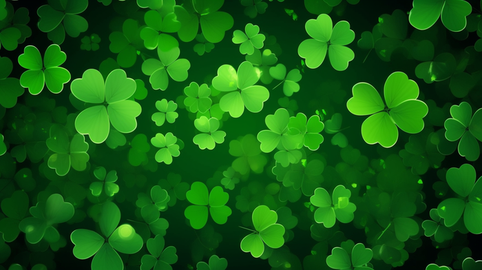 四叶草绿色叶子墨绿色卡通插画背景