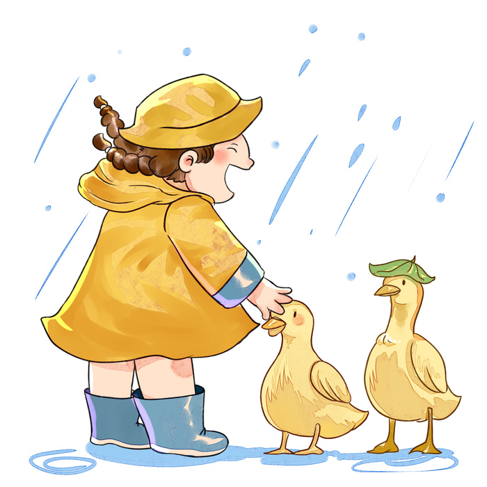 二十四节气谷雨女孩和鸭子