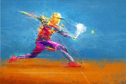 在赛场上比赛的网球运动员抽象高清图片