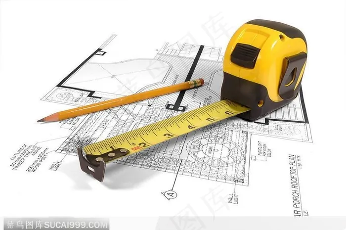 放在图纸上的卷尺