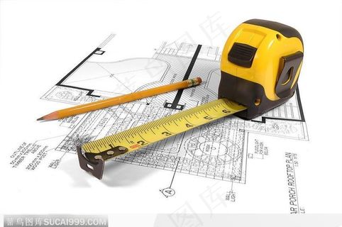 放在图纸上的卷尺