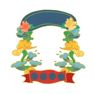 国潮风主题框头像框拱形祥云灯笼春节边框装饰元素设计素材