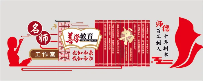 名师工作室校园文化墙cdr矢量模版下载