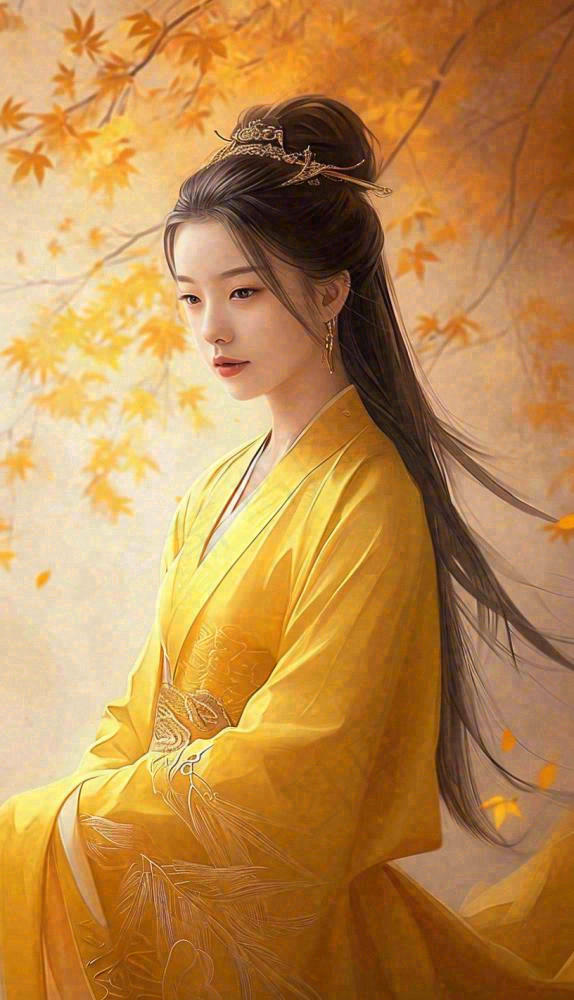 中国风古风美人秋天秋叶温馨(816x1421)