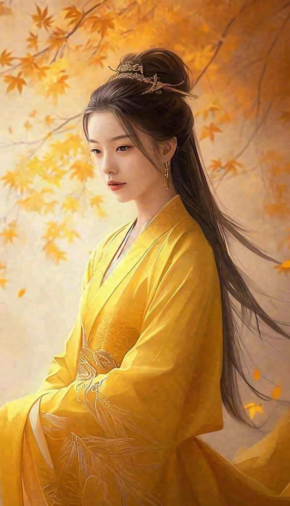 中国风古风美人秋天秋叶温馨(816x1421)