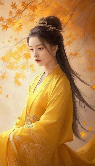 中国风古风美人秋天秋叶温馨