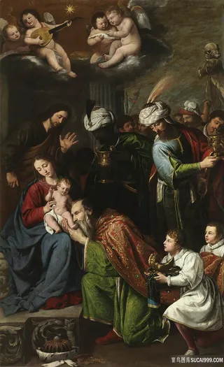 男孩聚集人物油画装饰画油画图片