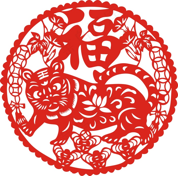 虎年吉祥剪纸图案矢量素材