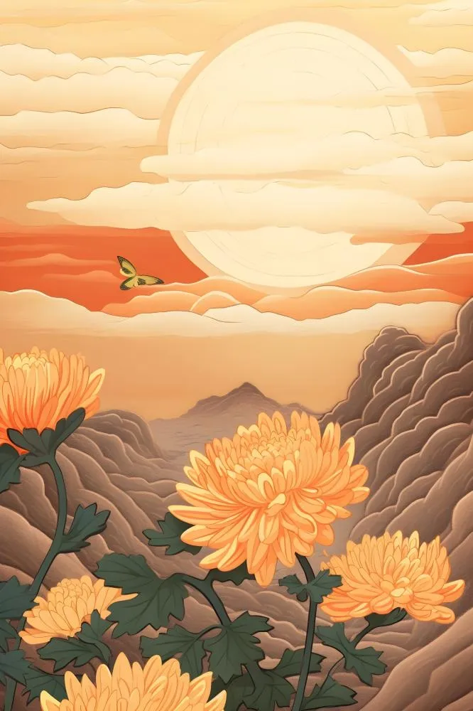 橙色意境菊花节日背景(2400x3600)