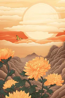 橙色意境菊花节日背景