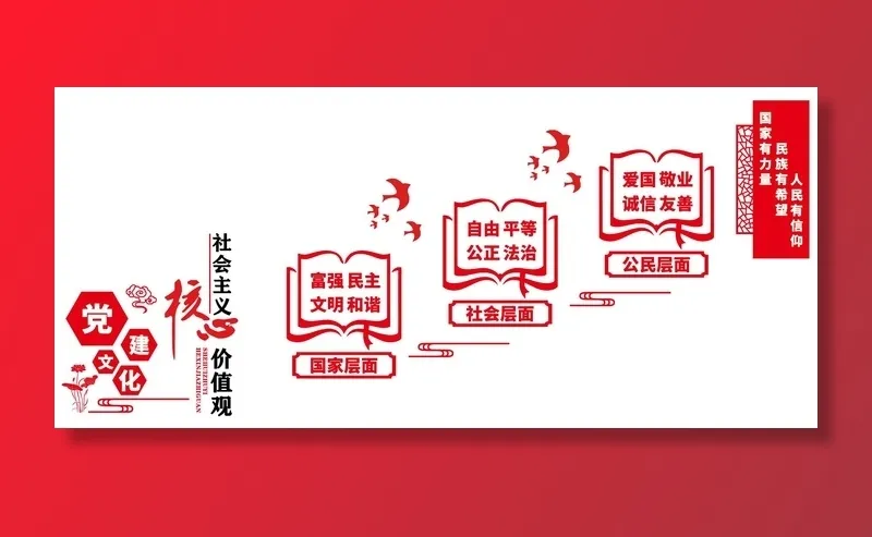 党建文化-核心价值观楼梯eps,ai矢量模版下载