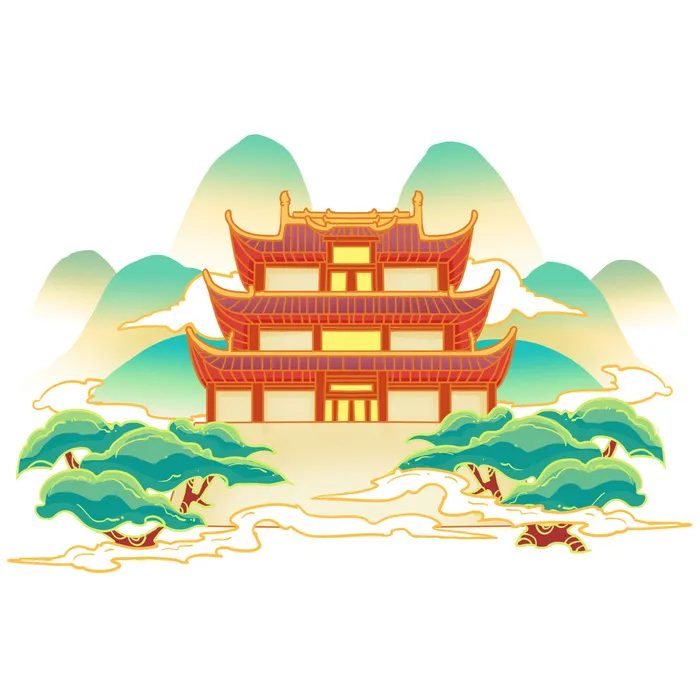 国潮风旅游建筑城市地标景区北京上海插图插画元素素材设计模板