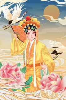 手绘中国风国潮京剧戏曲人物插画古风国粹花旦ai矢量ps设计素材图