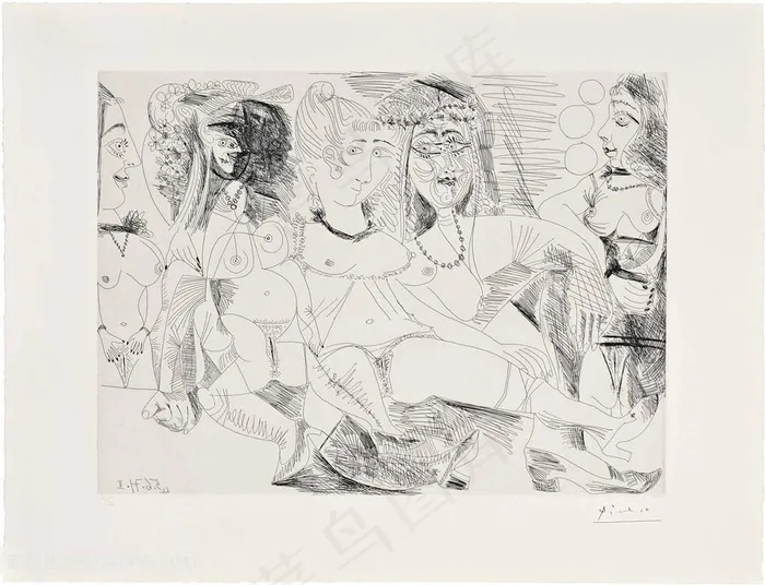 毕加索唯美线条美女插画
