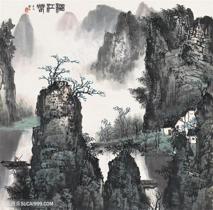 白雪石巍峨山脉水墨高清艺术挂画