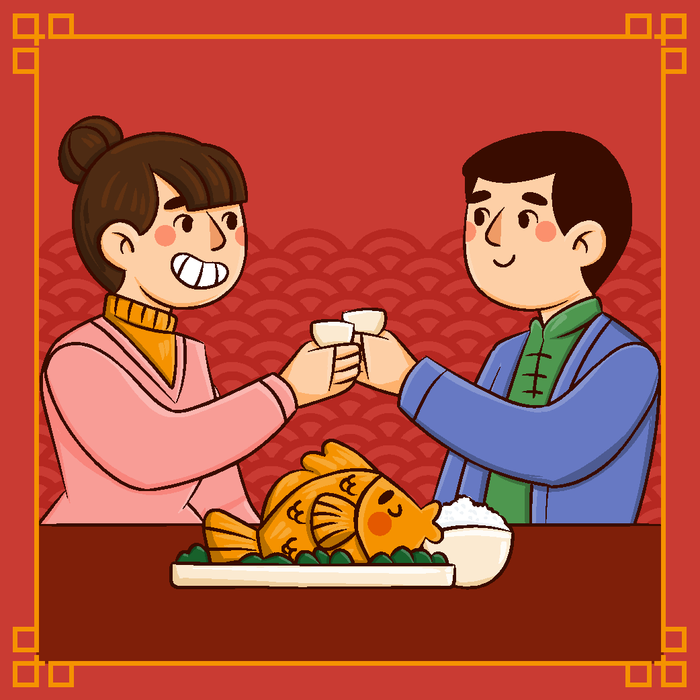 新年虎年中国风人物插画ai矢量模版下载