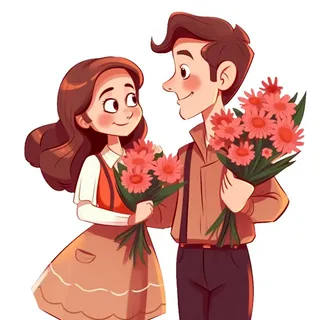 520情人节情侣亲吻送花免抠