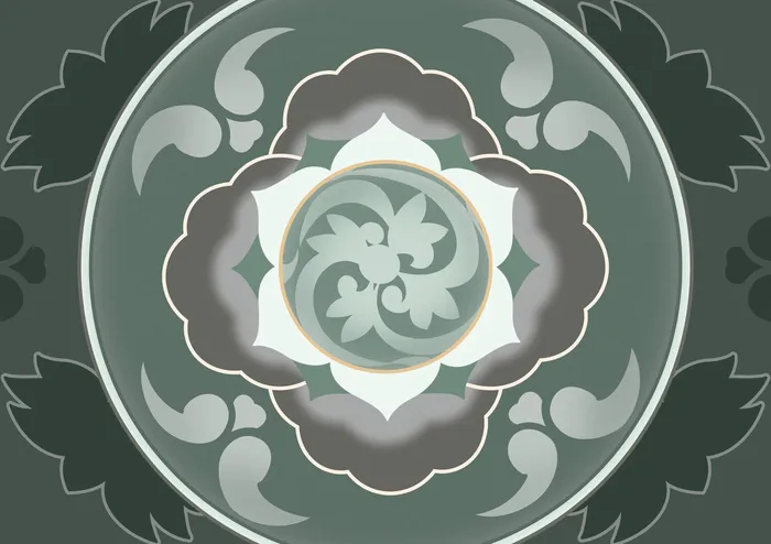 复古中式国潮风敦煌花纹装饰图案花卉藻井肌理圆形边框素材(5017x3543)psd模版下载