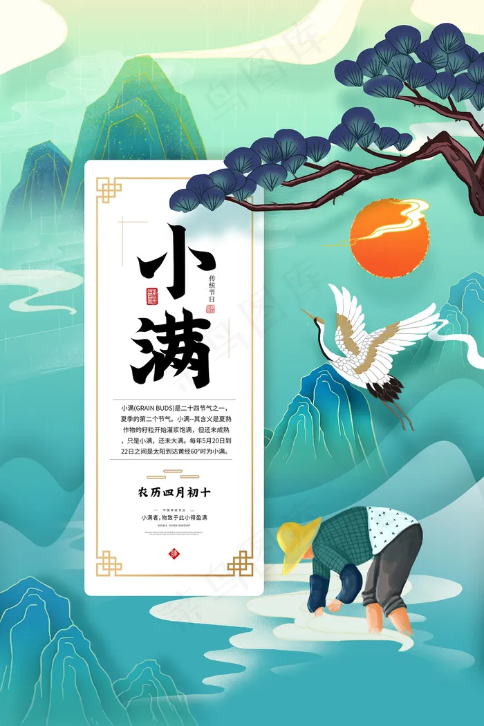 手绘24传统节气小满节日海报