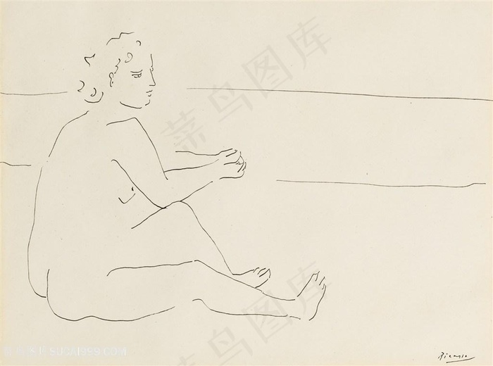 毕加索时尚线描裸体高清装饰画