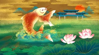 国潮烫金中国风仙鹤装饰画海报