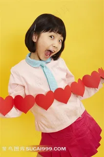 拿心形条子的女孩素材