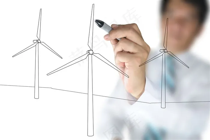 电力风车与自然景色高清素材图片