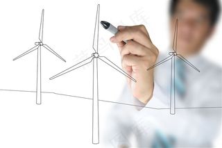 电力风车与自然景色高清素材图片