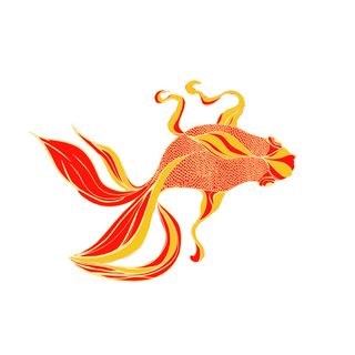 手绘烫金国潮中国风卡通锦鲤鱼金鱼插画装饰元素PSD设计素材