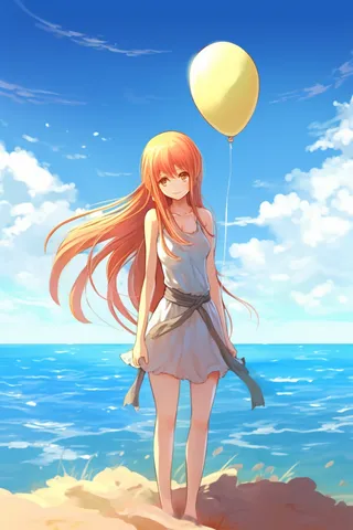 夏日少女在海边沙滩游玩卡通插画素材
