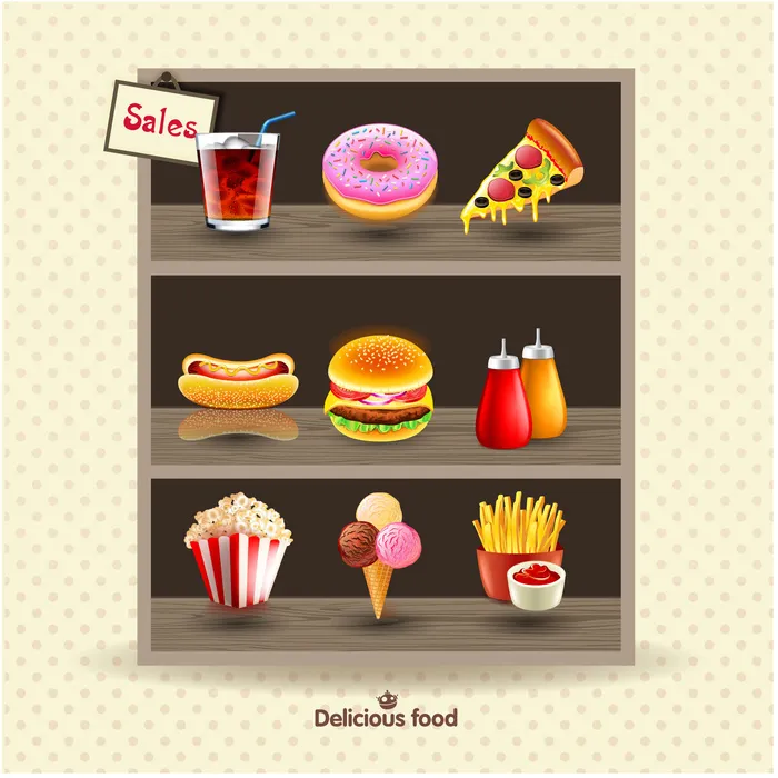 货架上的食物矢量素材ai格式ai矢量模版下载ai矢量模版下载