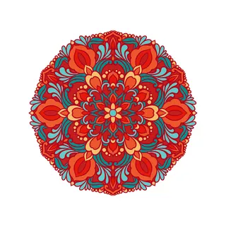 中国风古典民族风手绘曼陀罗花纹圆形插画AI矢量装饰图案PSD素材