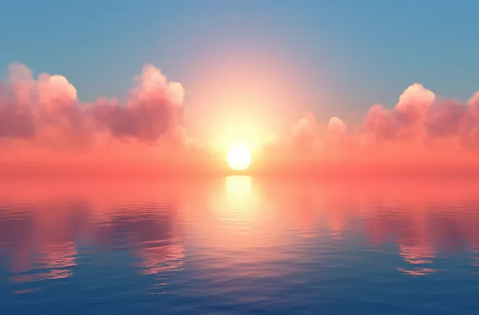 海洋上的日落云彩粉红色插画背景(4080x2688)