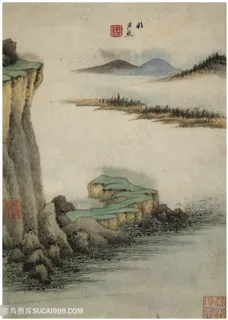 清代巨然仿古画册巨石寒烟国画图片 清代巨然仿古画册巨石寒烟国画图片
