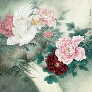 竹下花枝艳洛阳工笔画 竹下花枝艳洛阳工笔画