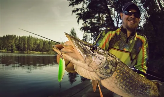 抱大鱼的国外男人高清图片