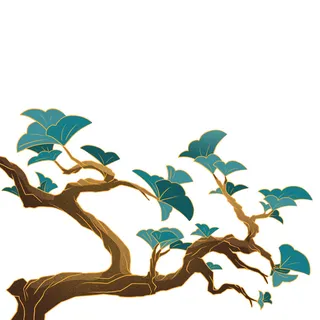 国潮风松树松枝松柏树木手绘植物装饰图案元素PSD设计素材