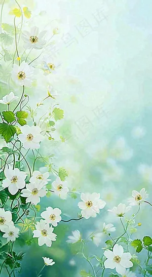 春天清新白色花朵温馨，蓝色朦胧，立春惊蛰春分摄影图