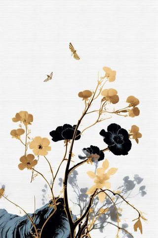 中国风意境线条金色荷花背景