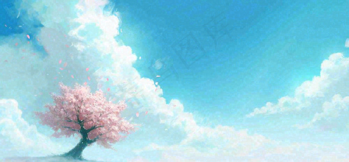 春天蓝色的天空和粉红色的书梦幻场景(1616x752)