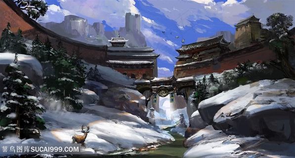 中国风草原雪山冰河CG原画绘画图片