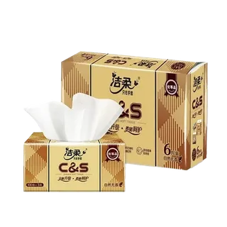 洁柔 纸巾抽纸面巾（金尊软抽）3层 100抽／包x6包超市商品白底图免抠实物摄影png格式图片透明底