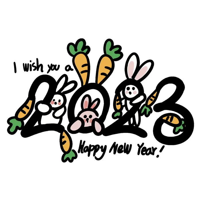 手绘2023年兔年桃数字抠元素psd模版下载