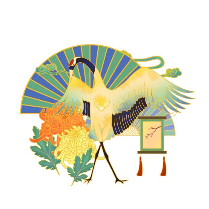 国潮仙鹤插画免扣素材设计素材