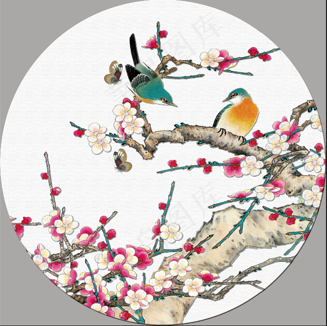 画鸟梅花蝴蝶装饰画壁画psd模版下载