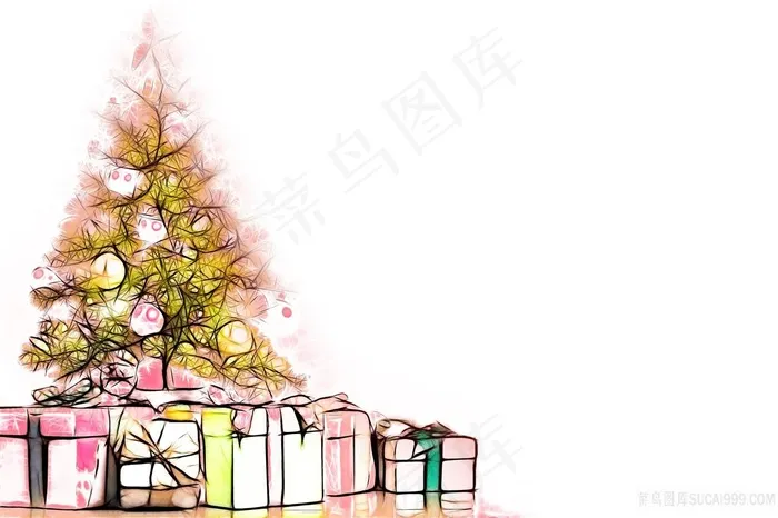 唯美圣诞树礼物背景图片