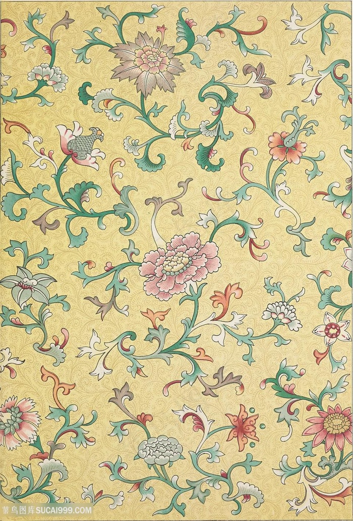 黄色背景中式传统纹样集锦中国风图片