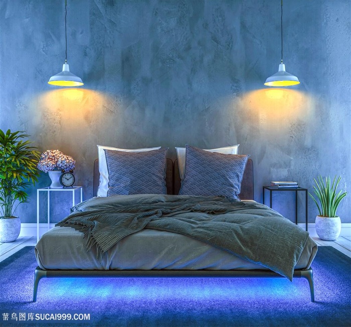 蓝色调卧室装修效果图片
